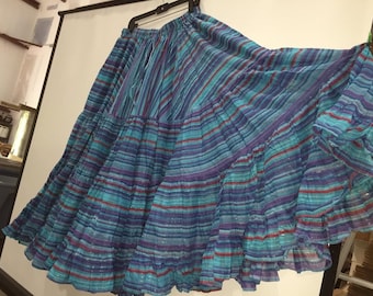 Blue Rainbow Lurex, belly dance skirt, flamenco skirt handmade, gypsy skirt, bohemian womens clothing, hippie skirt for women, best selling