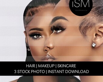 Black Beauty Model Stock Photos: Hair, Makeup, Skincare (Instant Download)