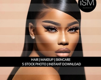 Black Beauty Model Stock Photos: Hair, Makeup, Skincare (5 JPG) (Instant Download)