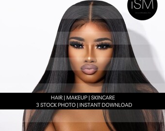 Black Beauty Model Stock Photos: Hair, Makeup, Skincare (3 PNG) (Instant Download)