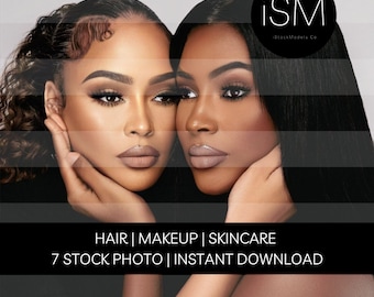 Black Beauty Model Stock Photos: Hair, Makeup, Skincare (7 JPG, Instant Download)