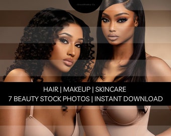 Black Beauty Model Stock Photos: Hair, Makeup, Skincare (7 JPG Instant Download)