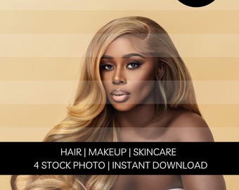 Black Beauty Model Stock Photos: Hair, Makeup, Skincare (Instant Download)