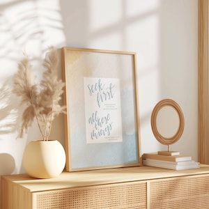 Matthäus 6:33 Schriftdruck | Aquarell Christliche Wandkunst (Digitaler Download)