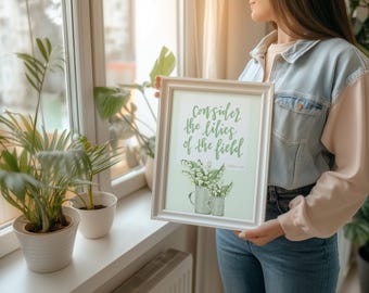 Consider the Lilies Printable | Matthew 6:28 Christian Scripture Digital Download | Colorful Wall Decor