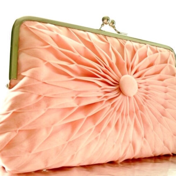 Pink Peach Chiffon Button Clutch - Size Large - MADE TO ORDER