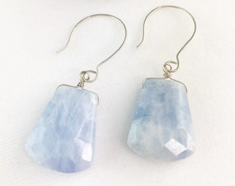 Rough Faceted Blue Lace Agate Earrings