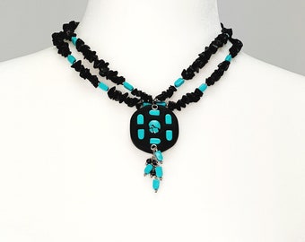 RAKU TERRACOTTA BEADS Turquoise Blue Black Clay Beads, Jewel Supply 