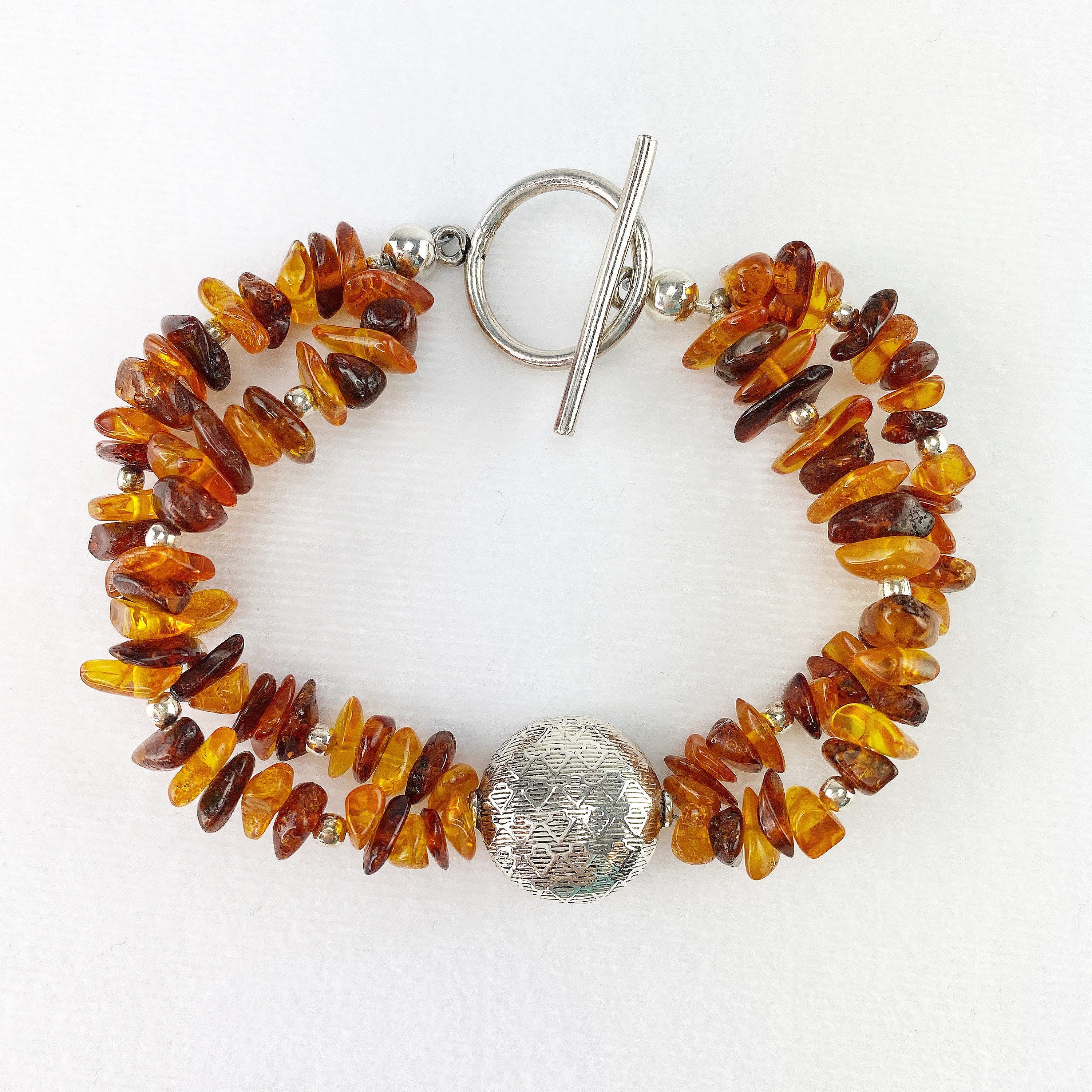 Amber Chip Bracelet With Sterling Bead 