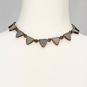Blue India Glass laced in bronze with forged brass beads Choker Necklace