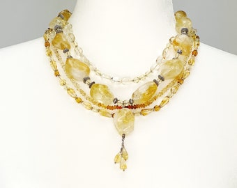 Citrine Nuggets 4 Strand Statement Necklace