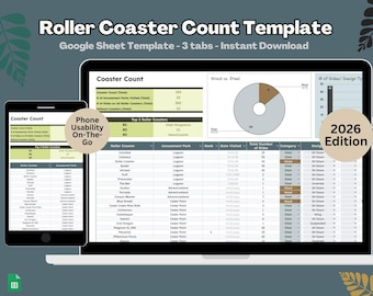 Roller Coaster Ride Tracker Google Sheet: Amusement Park Bucket List (Digital Download)