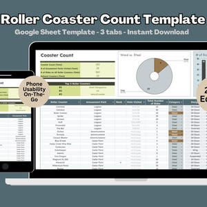 Roller Coaster Ride Tracker Google Sheet: Amusement Park Bucket List (Digital Download)