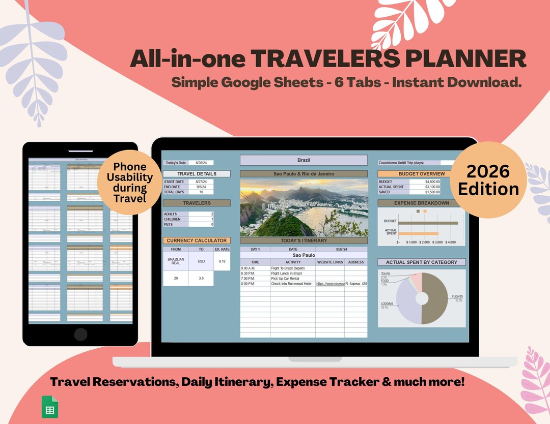 Travel Planner Google Sheets Vacation Budget Tracker Digital Template ...