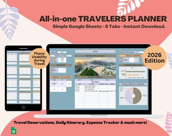 Travel Planner Google Sheets Vacation Budget Tracker Digital Template Vacation Itinerary Packing List Trip Planner Spreadsheet