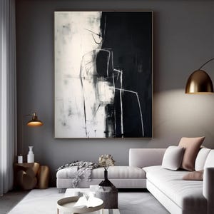 White and Black Abstract Painting on Canvas Wabi Sabi Wall Art Black Textured Art Black and White Minimalist Painting Neutral Beige Painting