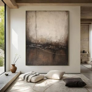 Large brown Abstract Canvas Art Beige Brown Painting, Beige Oil Paintings, Brown wabi sabi artwork Textured Oil Painting for modern art