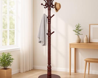 Birch Wood Coat Rack Stand: 14-hook Freestanding Entryway