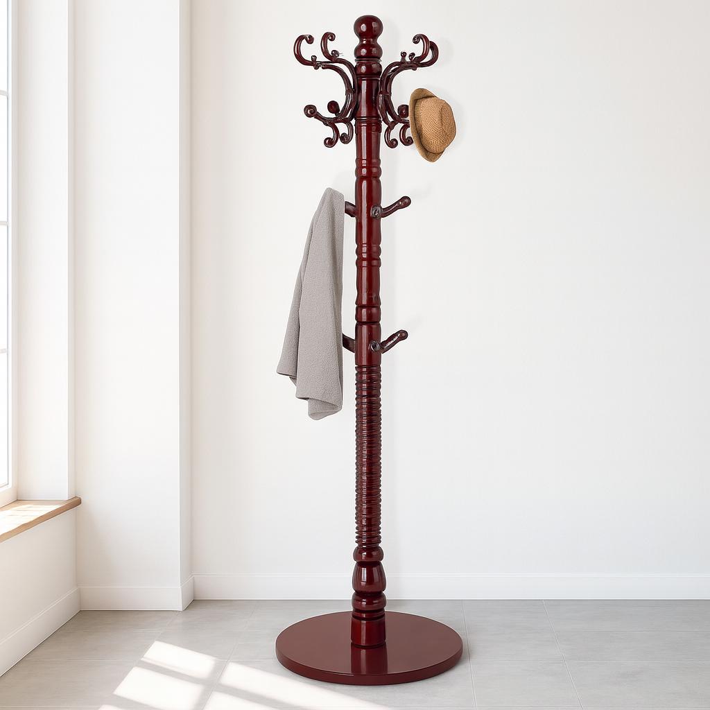 Birch Wood Coat Rack Stand: 14-hook Freestanding Entryway
