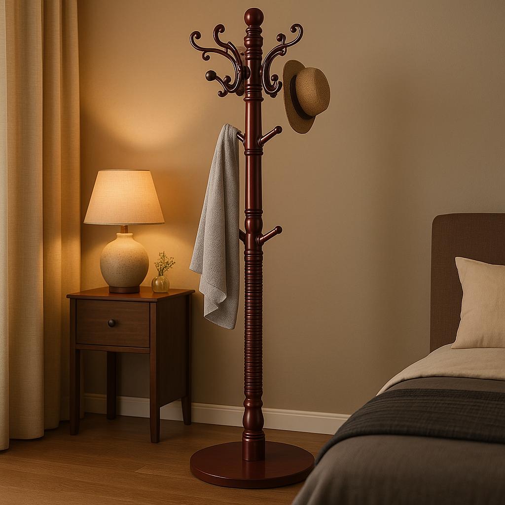 Birch Wood Coat Rack Stand: 14-hook Freestanding Entryway
