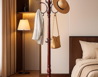 Wooden Freestanding Coat Rack with Weighted Base & 11 Hooks