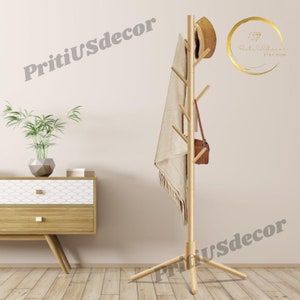 Free Standing Coat Rack With 8 Hooks | Clothing Rack | Rustic Coat Rack | Hat Stand | Adjustable Coat Rack | Cap Rack | Garment Rack