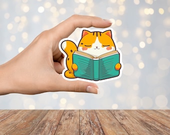 Cat Reading Sticker, Kawaii Sticker, Cute Cat Sticker, Cat Lover Sticker, Vinyl Stickers, Cat Stickers, Notebook Stickers, Laptop Stickers