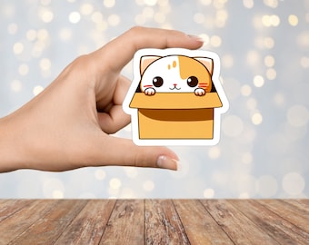 Cat In A Box Sticker, Kawaii Sticker, Cute Cat Sticker, Cat Lover Sticker, Vinyl Stickers, Cat Stickers, Notebook Stickers, Laptop Stickers