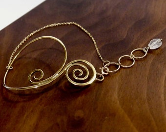 Argentine Tango Bracelet - Spiral Chain Bracelet, Sterling Silver Swirl, Gold Filled Chain Bracelet, Clear Quartz Crystal Bracelet