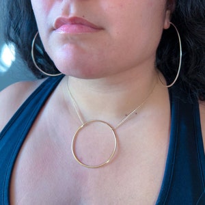 Big O Necklace Large Circle, Statement Necklace, Gold circle, sterling silver, simple, artistic necklace image 2