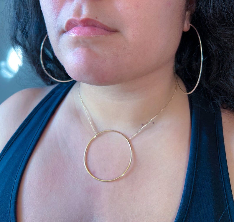 Big O Necklace Large Circle, Statement Necklace, Gold circle, sterling silver, simple, artistic necklace image 2