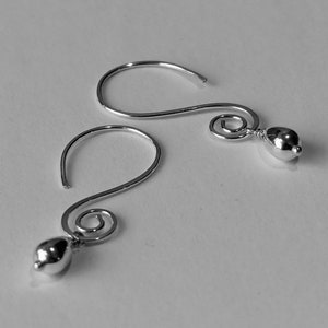 Silver and Swirl - Sterling Silver swirly spiral earrings, BC Jade Charm, deep green with black specks, Silver Teardrop bead charm