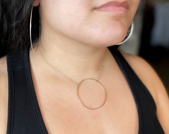 Big O Necklace - Large Circle, Statement Necklace, Gold circle, sterling silver, simple, artistic necklace