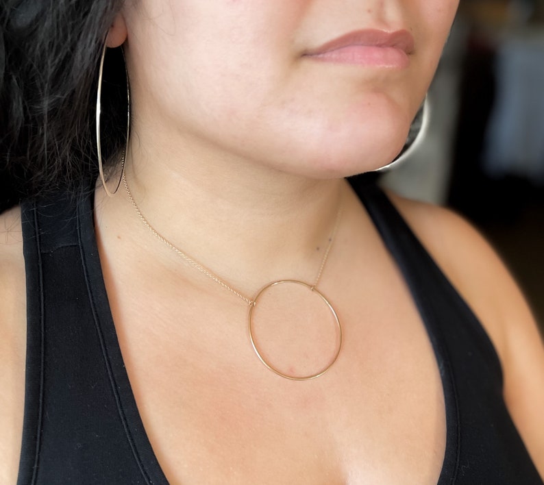 Big O Necklace Large Circle, Statement Necklace, Gold circle, sterling silver, simple, artistic necklace image 1