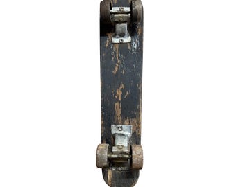 Vintage 1960s Wooden Skateboard Antique Metal Wheels Sidewalk Surfer Primitive