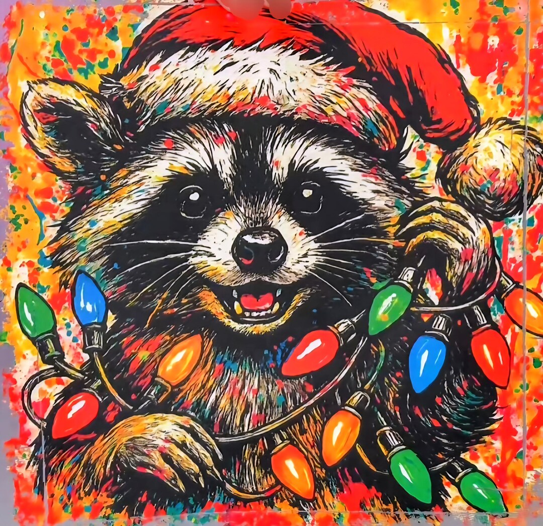 Christmas Raccoon PNG, Santa Hat, Holiday Lights (digital Download) - Etsy