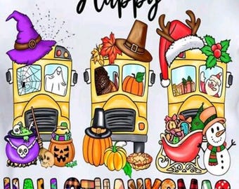 Bus Driver Happy Hallothanksmas png.  Holiday festive apparel.