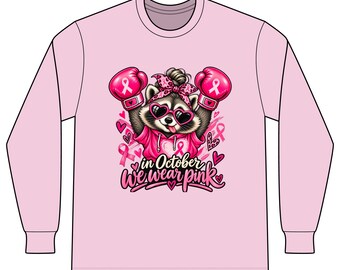 Breast Cancer Raccoon Unisex Cotton Long Sleeve T-Shirt