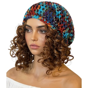 Crochet dreadlock tam with drawstring, Colorful Boho Slouch, Everything Locd,