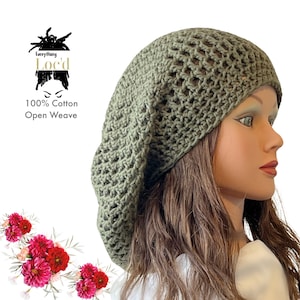 Crochet Cotton Rasta Tam with drawstring, Olive Green dreadlock hat, Everything Locd