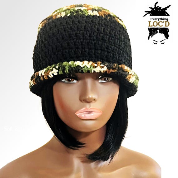 Handmade Crochet Bucket Hat Fluffy Ruffled Brim Boho Camouflage Unisex Crochet Bucket Hat: Camouflage Acrylic Boho Cap - Etsy main image 4