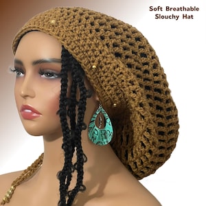 Crochet Oversized Beanie Rasta Tam for Dreadlock, brown Slouchy Beanie for women, Big hair, Jamaican Style, Rastafarian, hats for dreadlocks