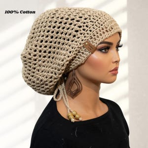 Crochet Rasta Tam with drawstring, Cotton dreadlock hat, Locd Nation