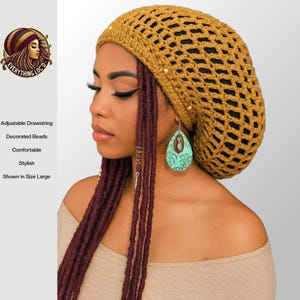 Crochet Rasta Tam for Dreadlocks, Slouchy Beanie hat, Brown Women's hat