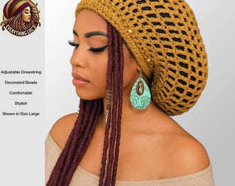 Crochet Rasta Tam for Dreadlocks, Slouchy Beanie hat, Women's hat, Everything Locd