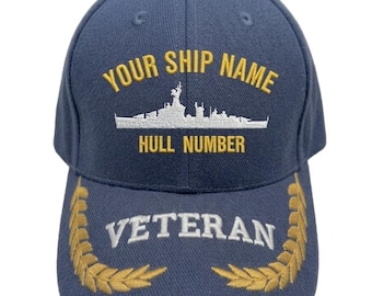 Personalisierte US Navy Schiffsmütze - Navy veteran - bestickte Rumpfnummer