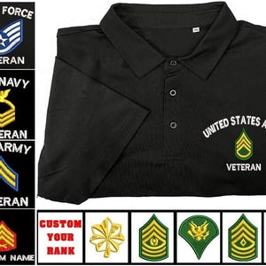 Anpassad militär rangordningspolo, personlig veterangolfskjorta, broderad rangskjorta, militär pensionsgåva