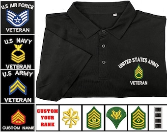 Benutzerdefiniertes Militär-Rankings-Poloshirt, personalisiertes veteranes-Golf-Shirt, besticktes Rang-Shirt, militärisches Ruhestandsgeschenk