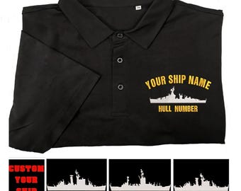 Kundenspezifisches US Navy Schiffs-Poloshirt, personalisiertes Veteranen-Golf-Shirt, militärisches Ruhestandsgeschenk