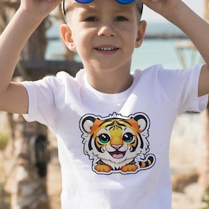 Kids T-Shirt, Cute Tiger Design, Children&#39;s Tee, Animal Lover Gift, Toddler Shirt, Birthday Present, Animal Graphic Tee, Tiger T-Shirt
